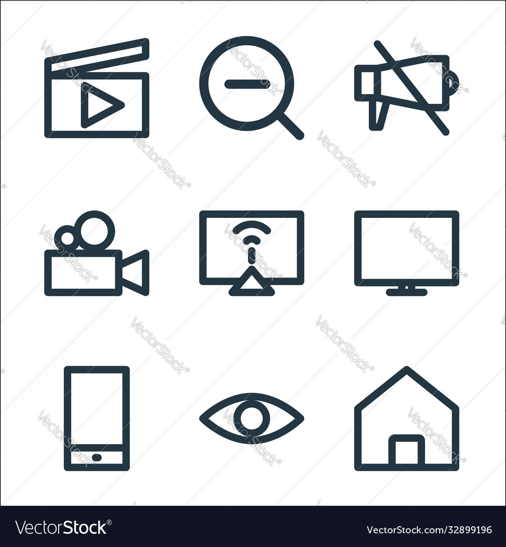 Multimedia line icons linear set quality vector image Multimedia line icons linear set quality