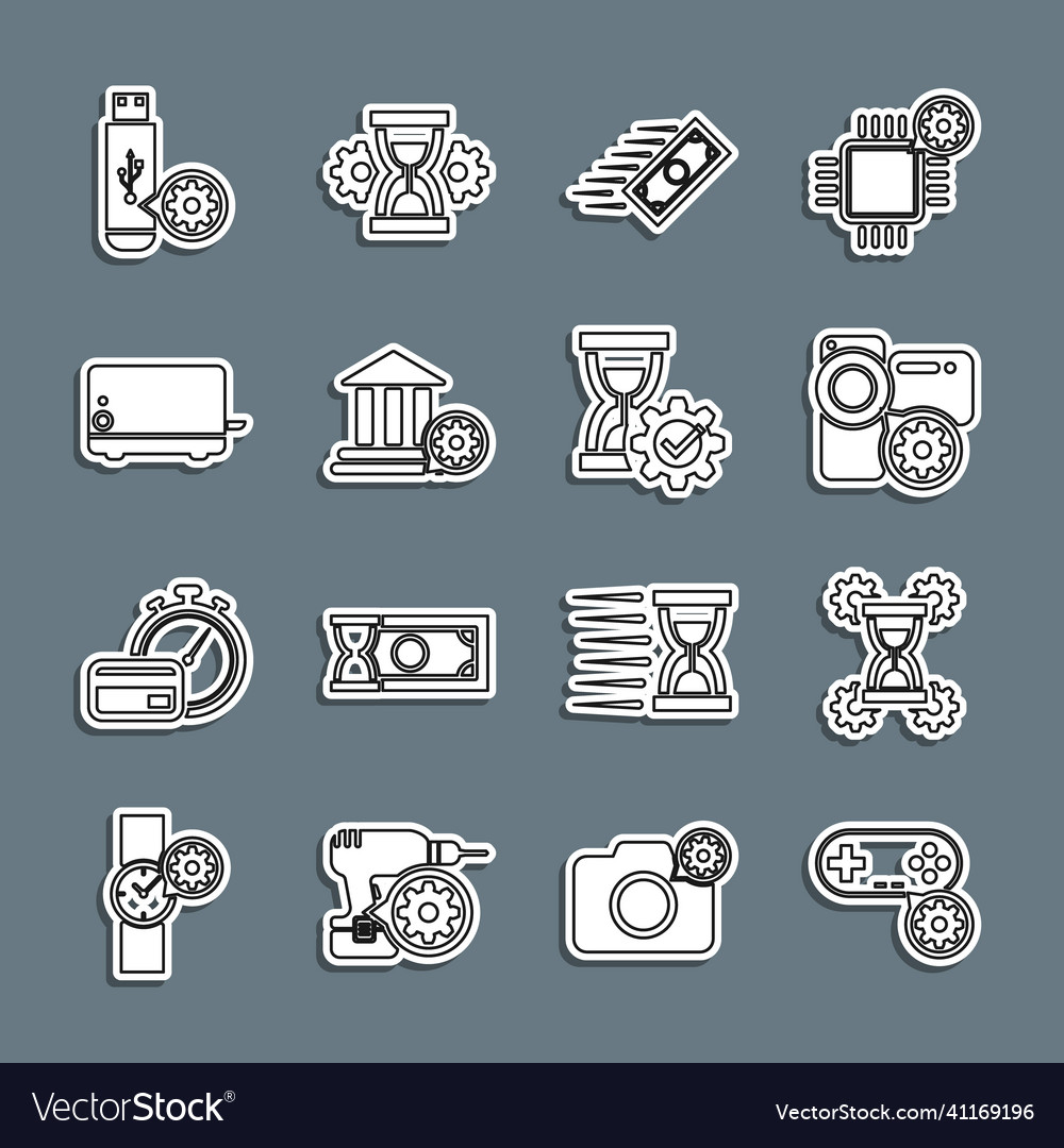 Set line gamepad setting hourglass video camera Vector Image Set line gamepad setting hourglass video camera