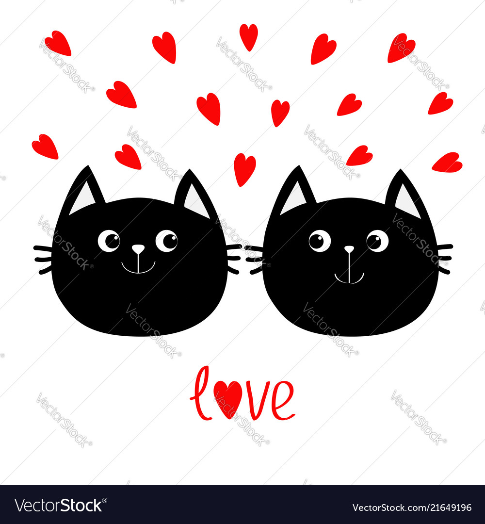 Two black cat head couple family icon red heart Vector Image, love