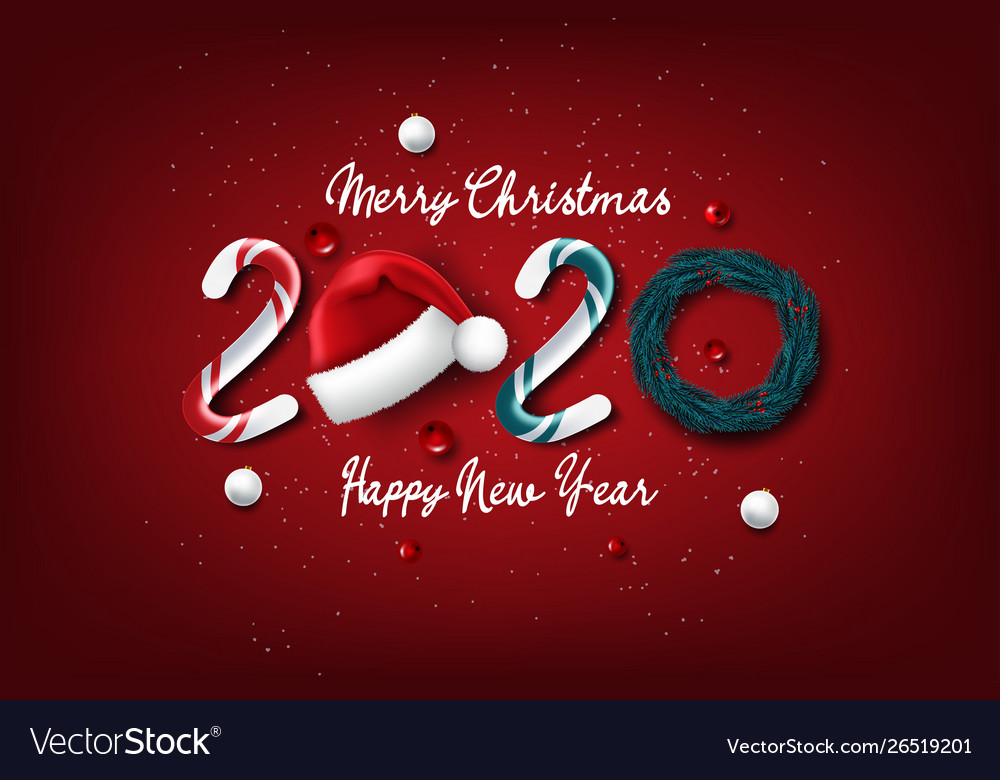 2020 new year card with christmas background