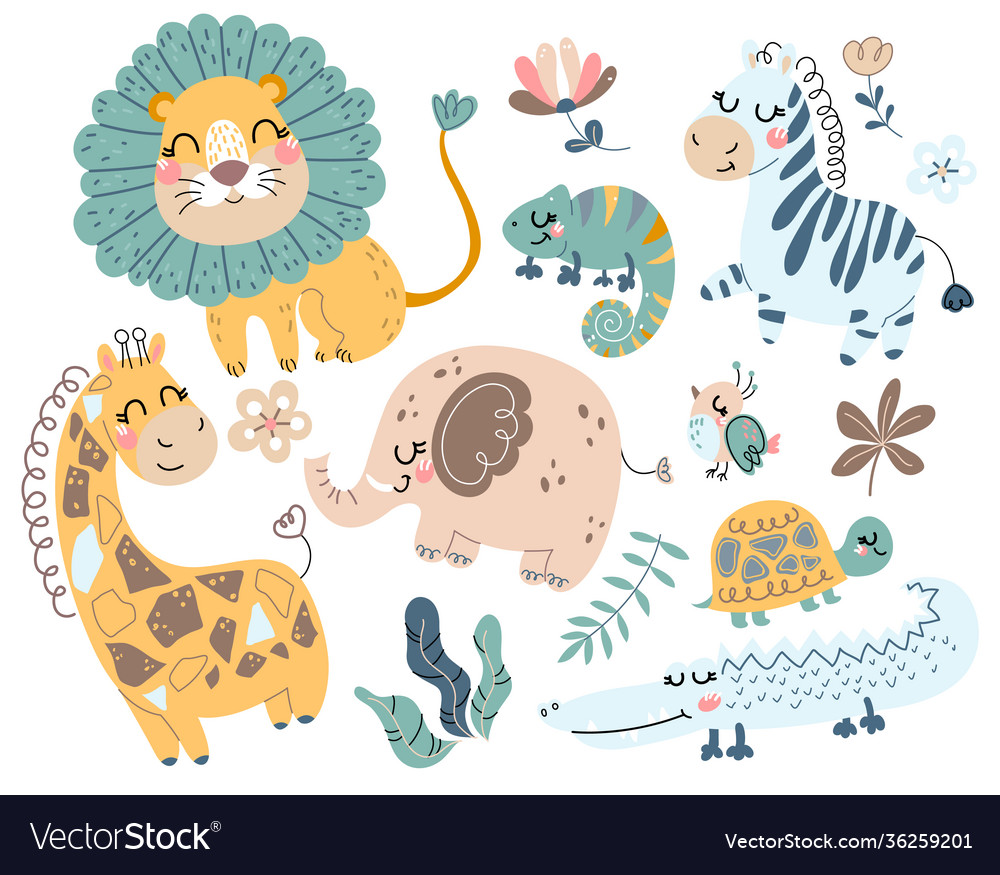 Cute wild safari african animals vector image Cute wild safari african animals