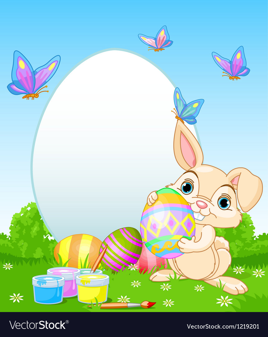 Easter bunny painting eggs Royalty Free Vector Image