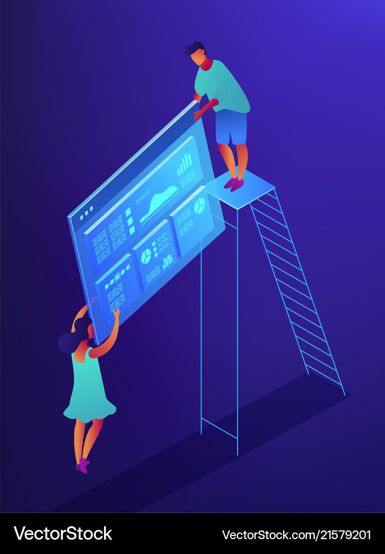 Isometric seo data analysis Royalty Free Vector Image
