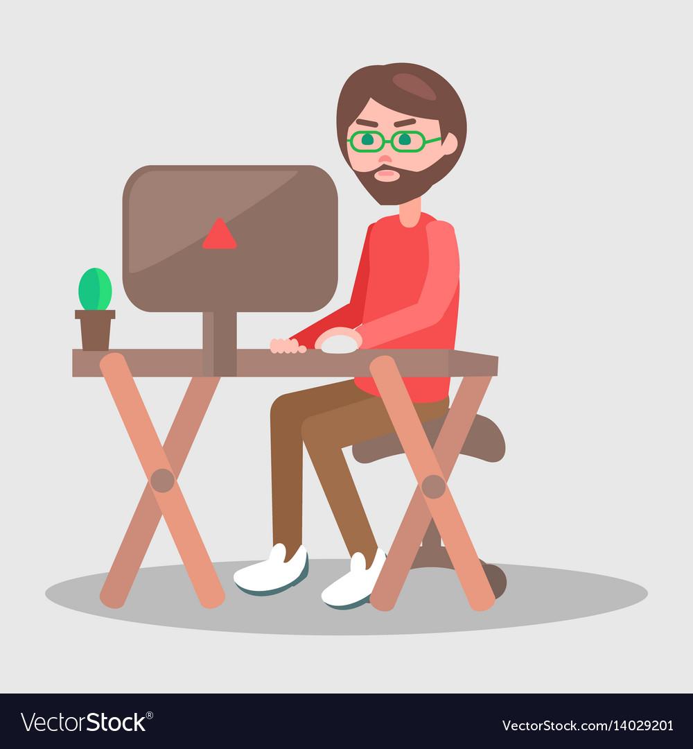 Man Working on Computer at Desk
