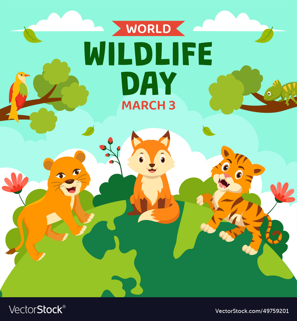 Wildlife day social media flat cartoon hand drawn