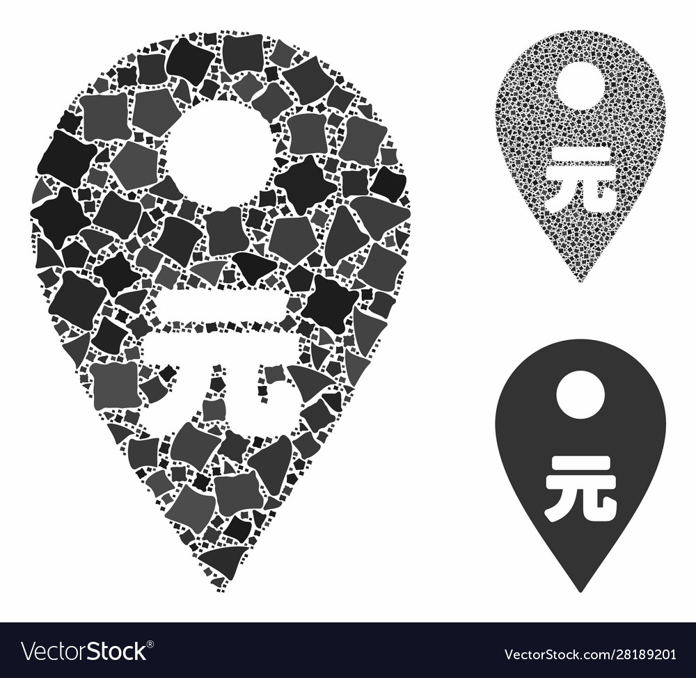 Yuan map marker composition icon bumpy items vector image Yuan map marker composition icon bumpy items