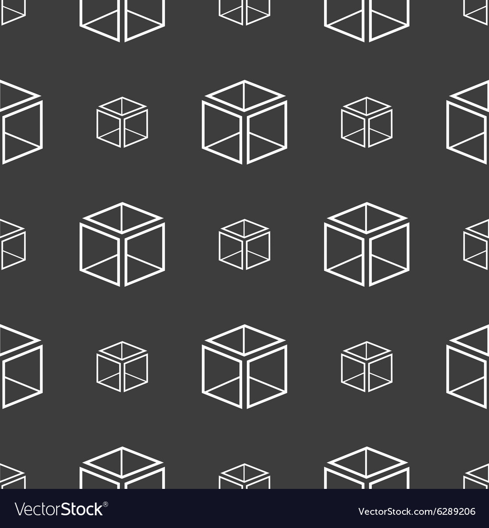 3d cube icon sign seamless pattern on a gray