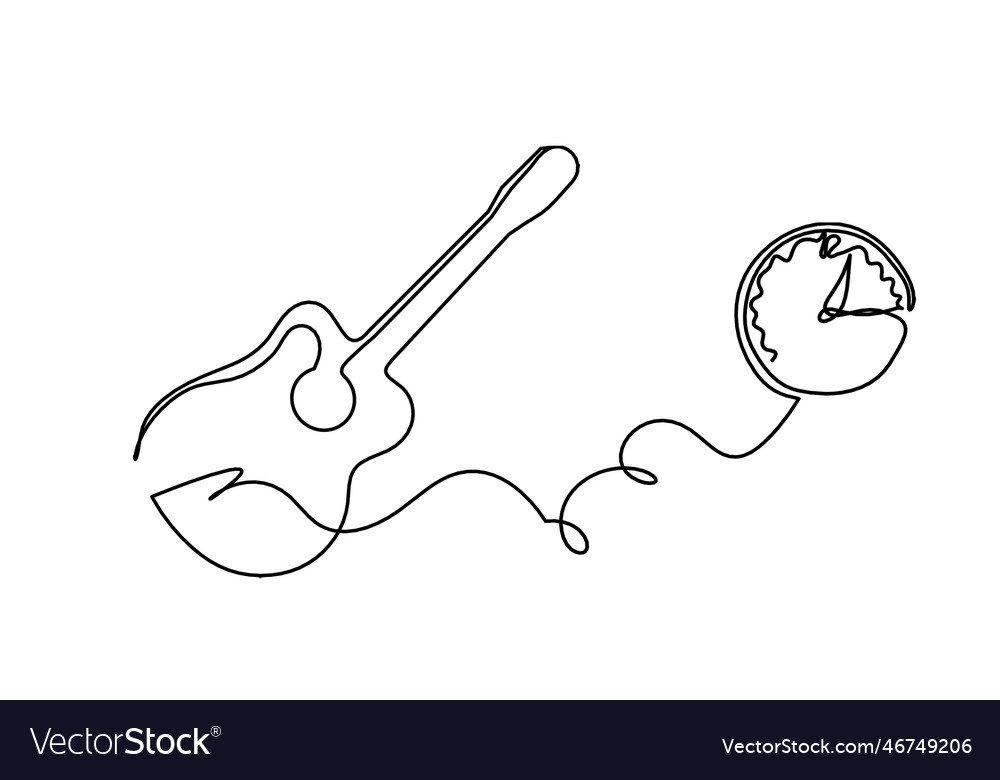 Abstract guitar with clock as continuous lines vector image Abstract guitar with clock as continuous lines