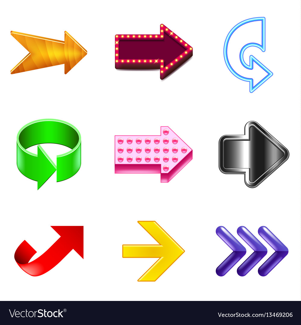 Arrows design icons realistic set Royalty Free Vector Image