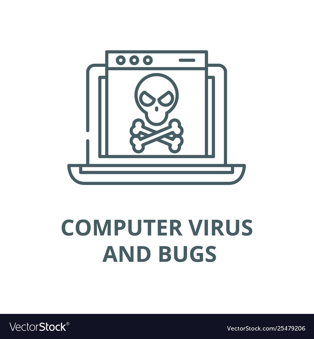 Computer virus and bugs line icon linear