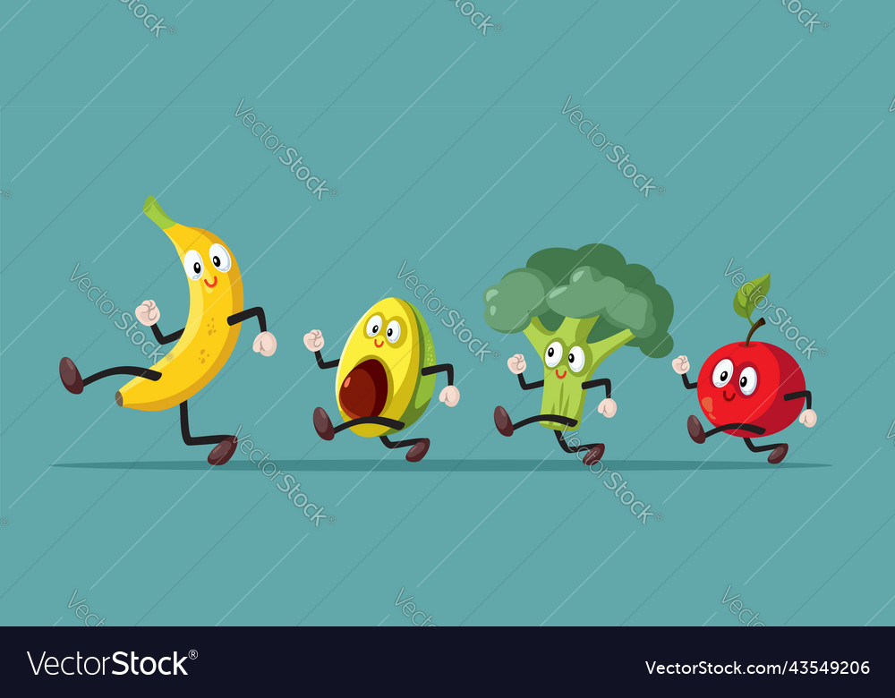 Fruits and vegetables running together cartoon Vector Image