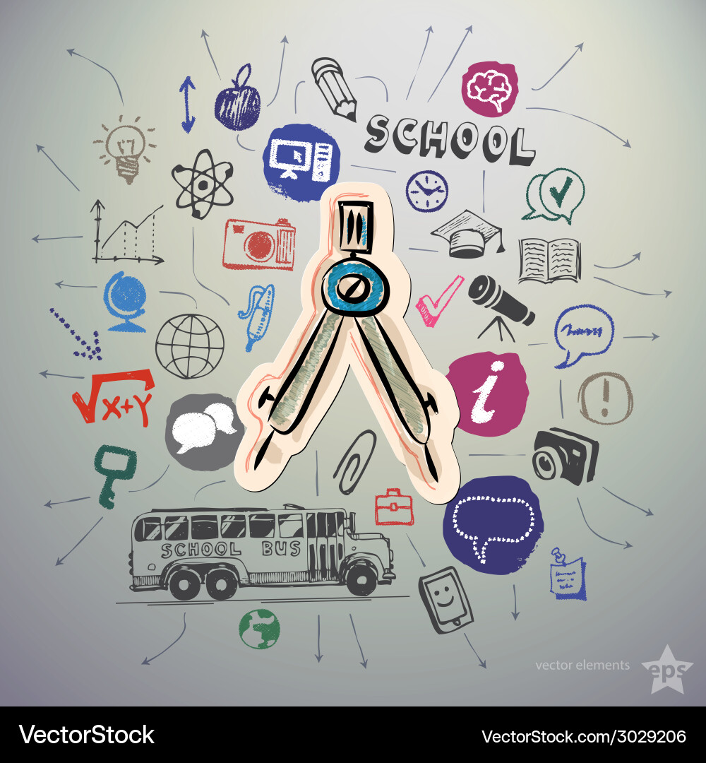 Hand drawn education icons set and sticker with Vector Image