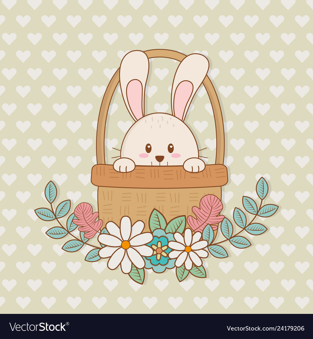 Little rabbit with basket easter character