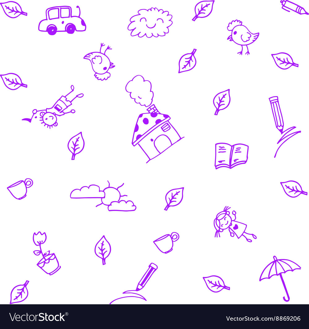 Purple house garden doodle art