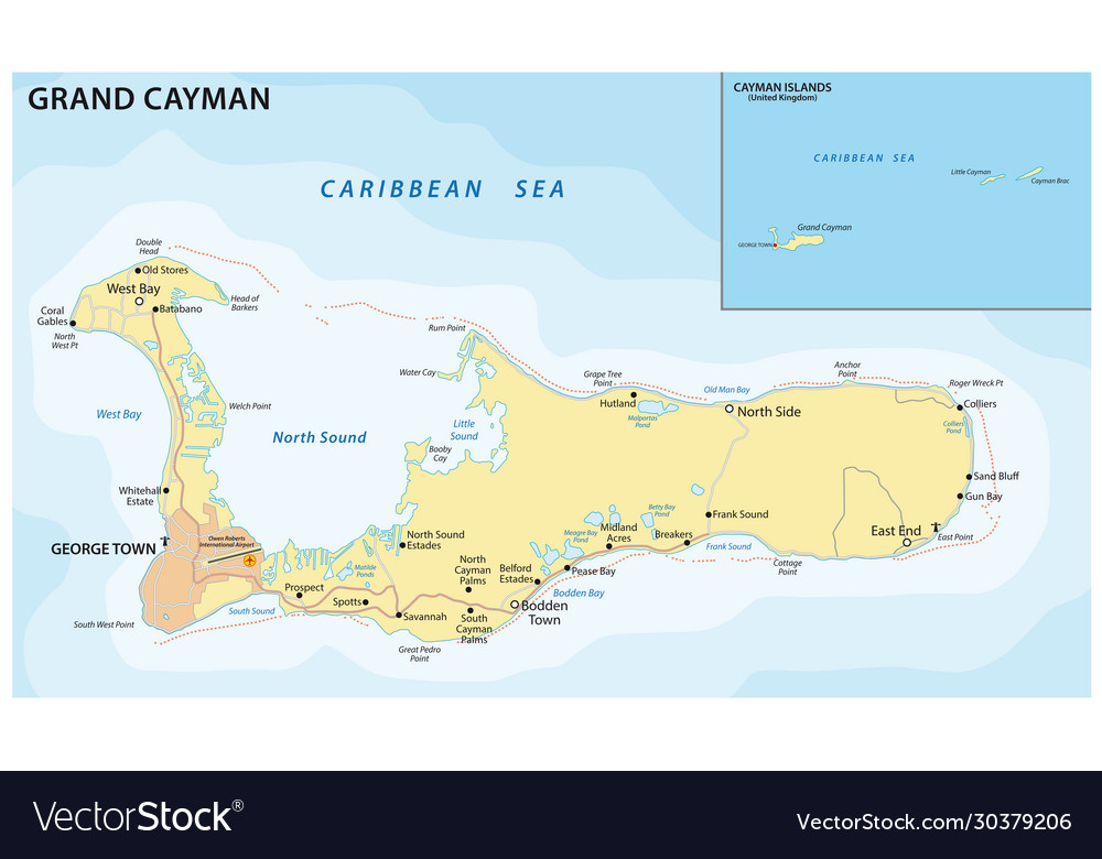 Road map caribbean island grand cayman vector image Road map caribbean island grand cayman