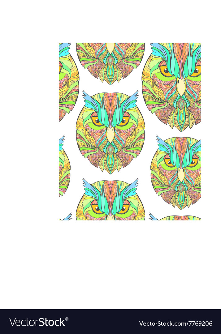 Seamless pattern with bright sketch owl in boho