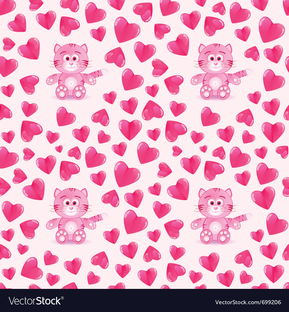 Seamless pattern with cat and hearts