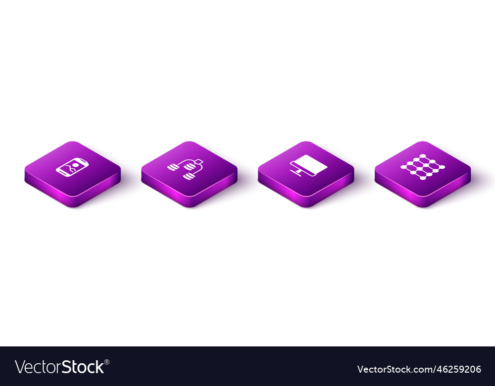 Set isometric mobile phone server data computer vector image Set isometric mobile phone server data computer