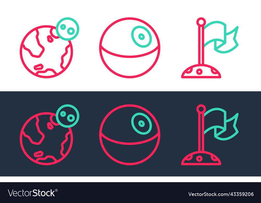 Set line moon with flag earth globe and planet vector image Set line moon with flag earth globe and planet