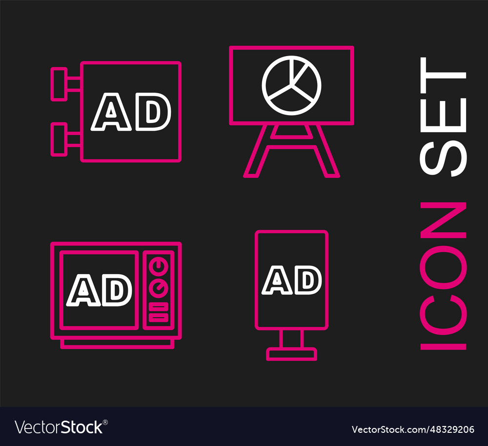 Set line target advertising board with graph vector image Set line target advertising board with graph