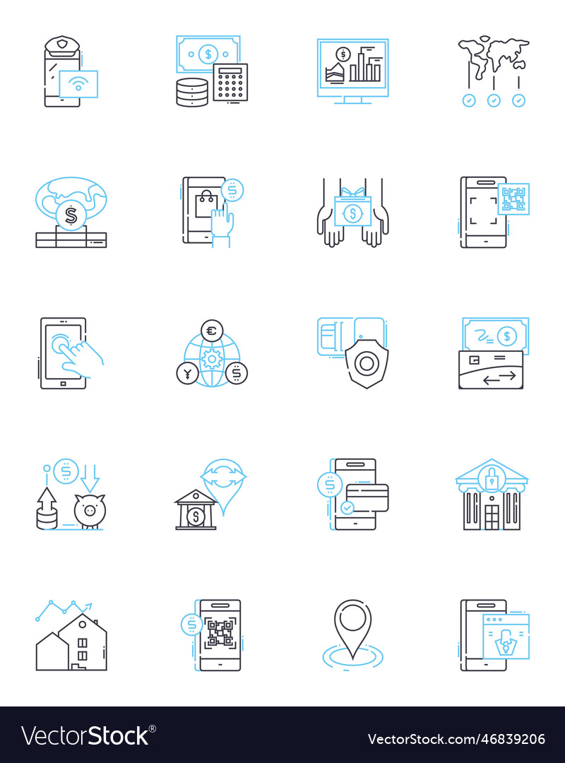 Virtual transactions linear icons set vector image Virtual transactions linear icons set