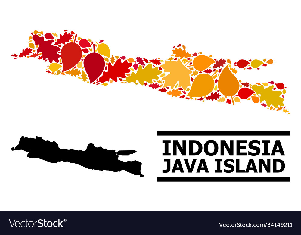 Autumn leaves - mosaic map java island vector image Autumn leaves - mosaic map java island