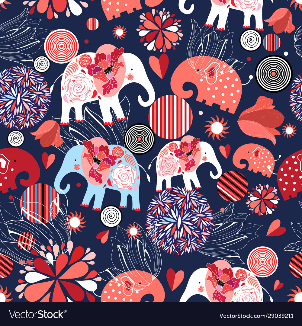 Beautiful seamless pattern enamored elephants vector image Beautiful seamless pattern enamored elephants