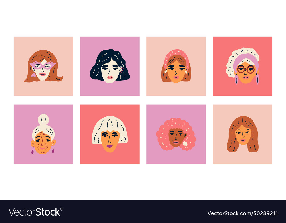 Bundle with faces of various women postcard vector image Bundle with faces of various women postcard