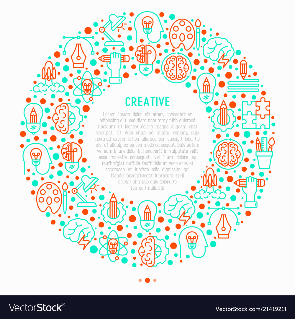 Creative concept in circle with thin line icons