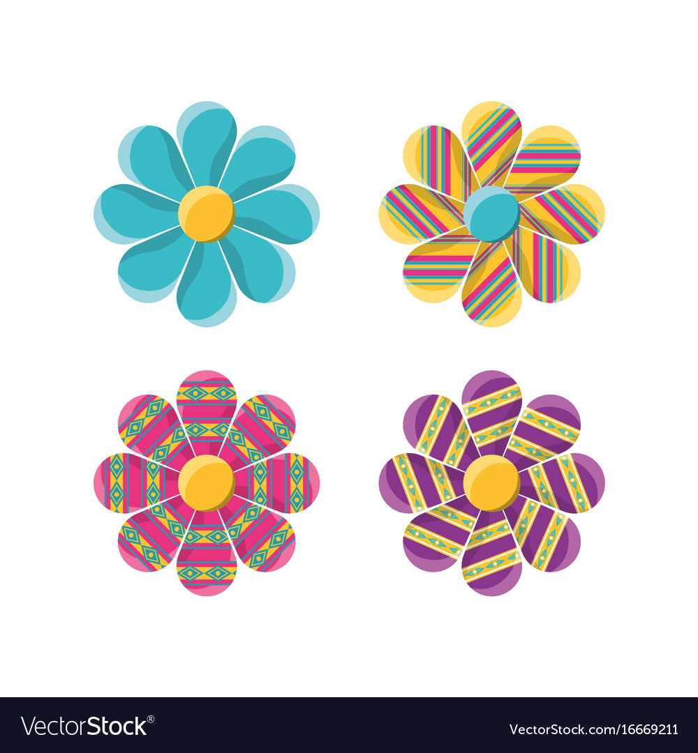 Flat decoration flowers with ornamental symbols