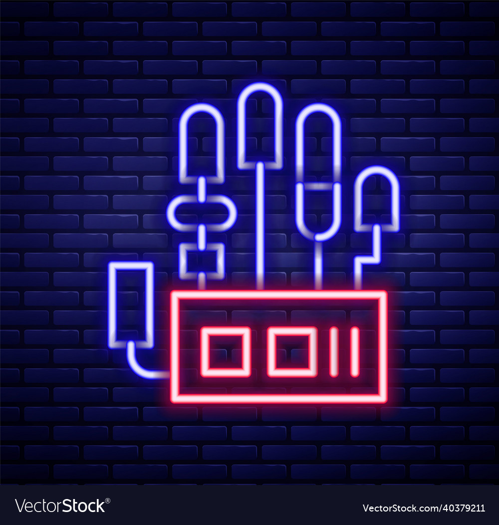 Glowing neon line mechanical robot hand icon