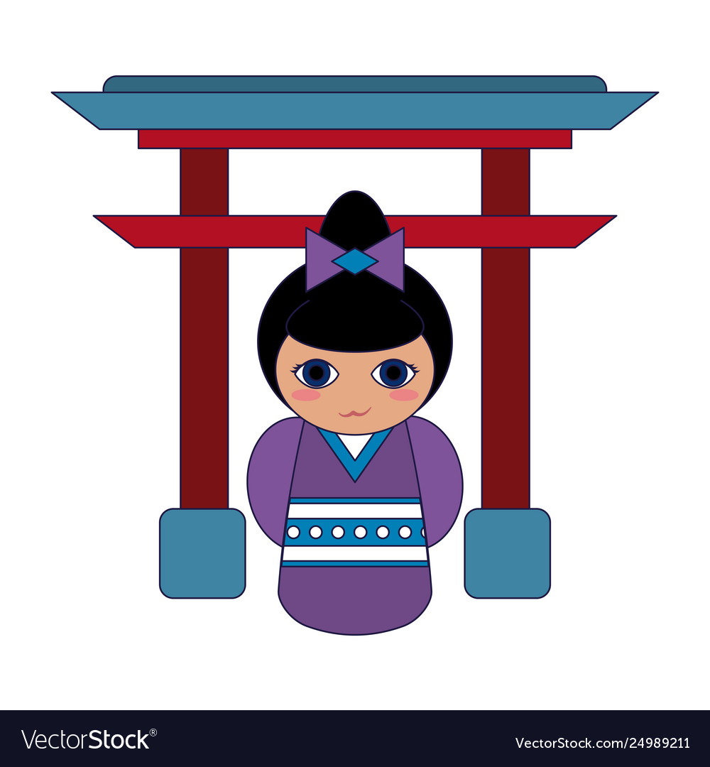 Japanese girl on arch symbol blue lines