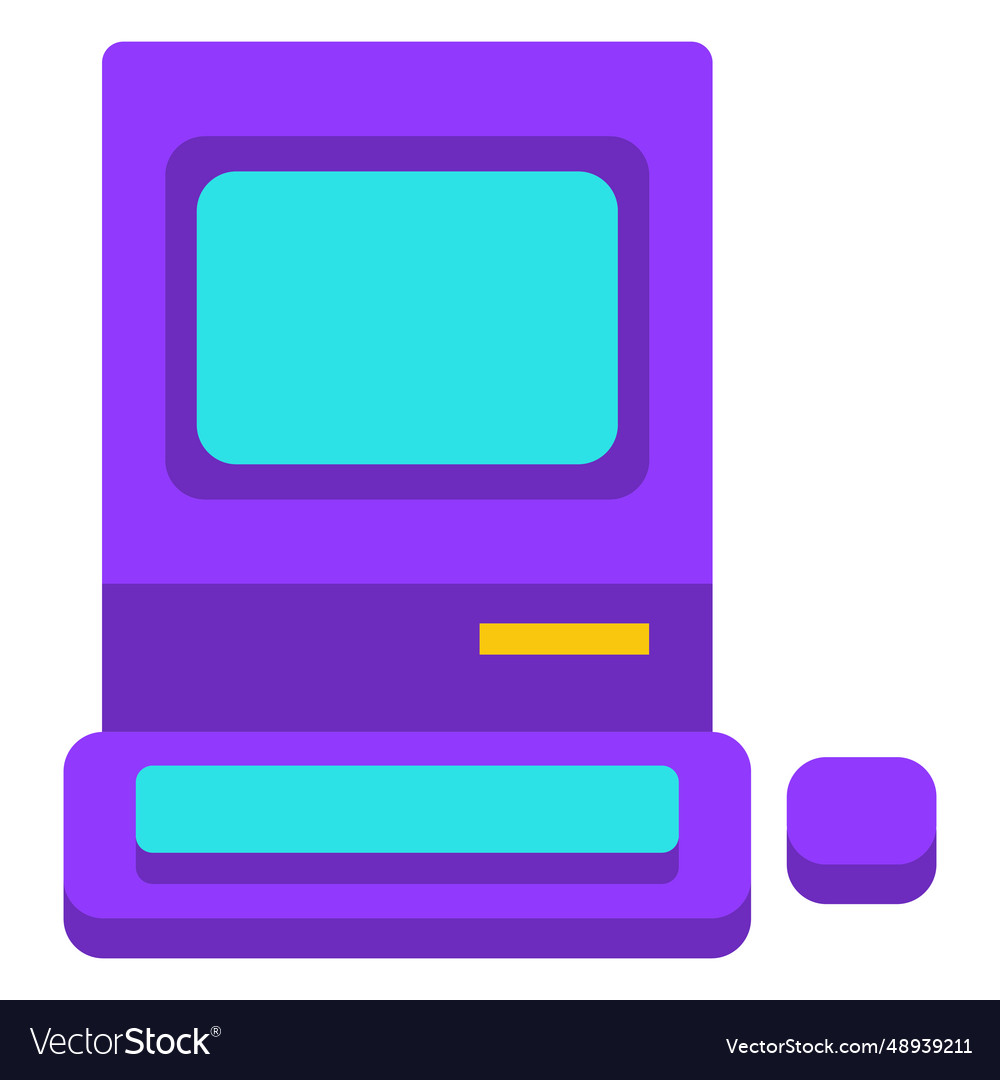 Old computer flat vector image Old computer flat