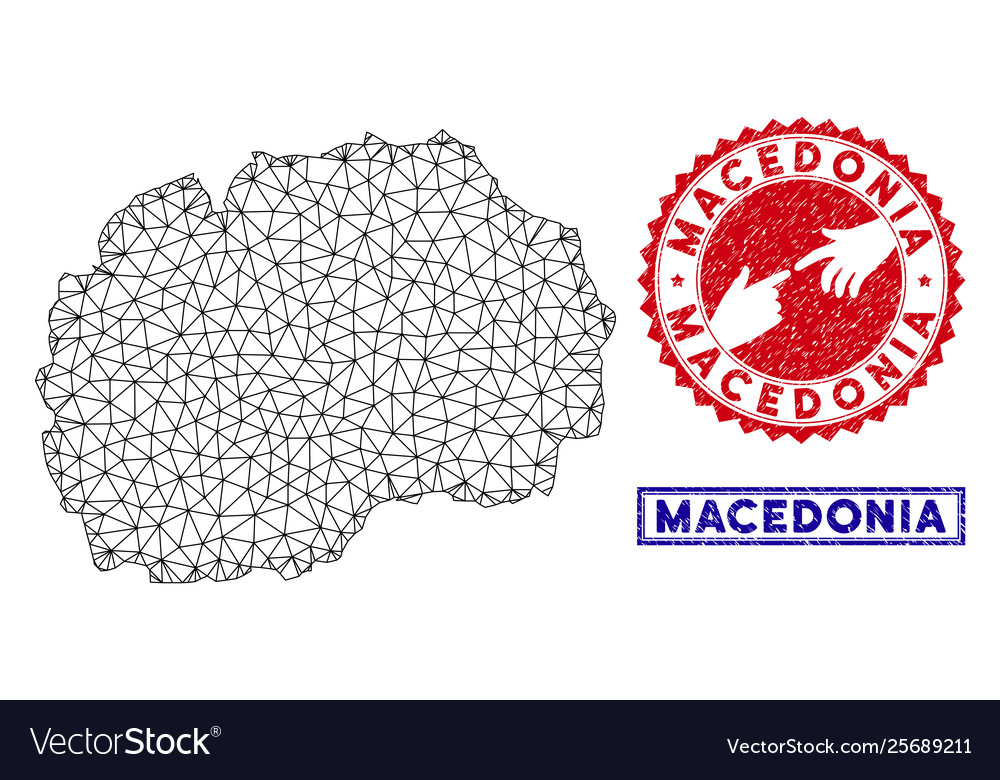 Polygonal carcass macedonia map and grunge stamps