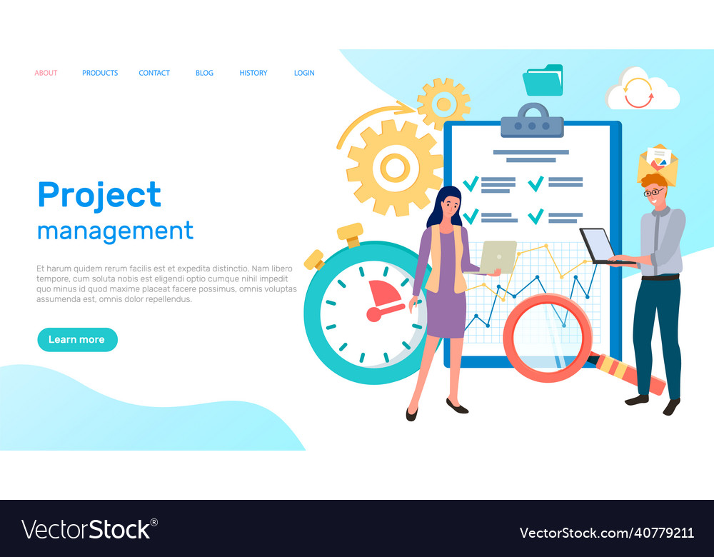 Project management landing page concept idea Vector Image Project management landing page concept idea