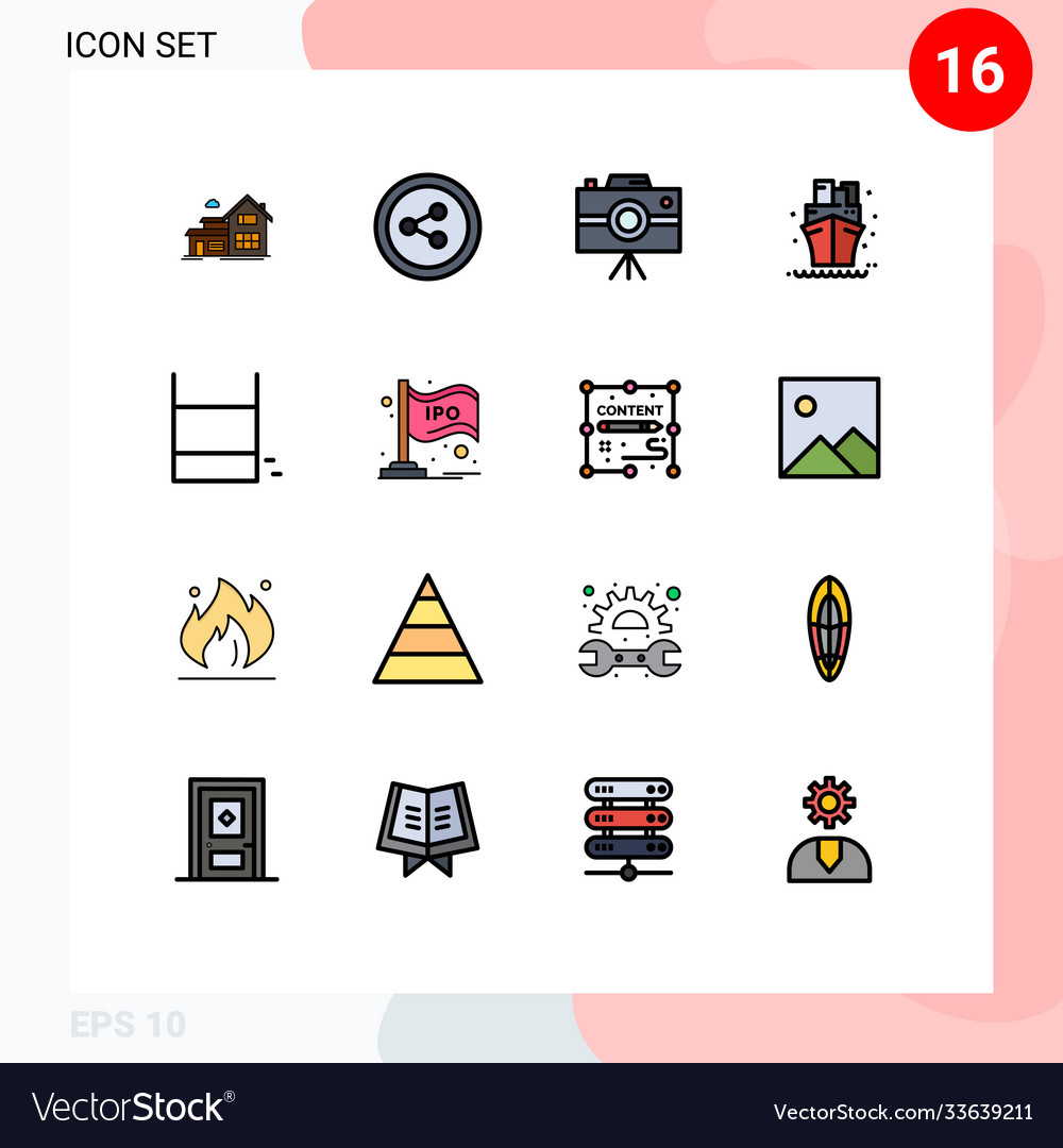 Set 16 flat color filled lines on grid