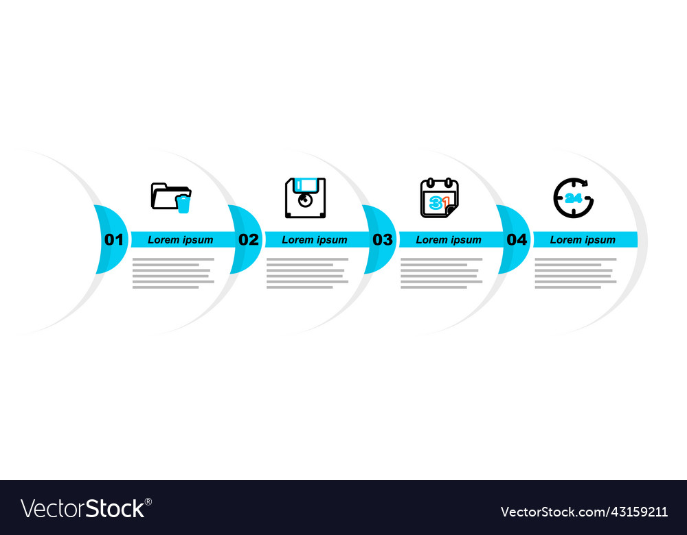Set line clock 24 hours calendar floppy disk vector image Set line clock 24 hours calendar floppy disk