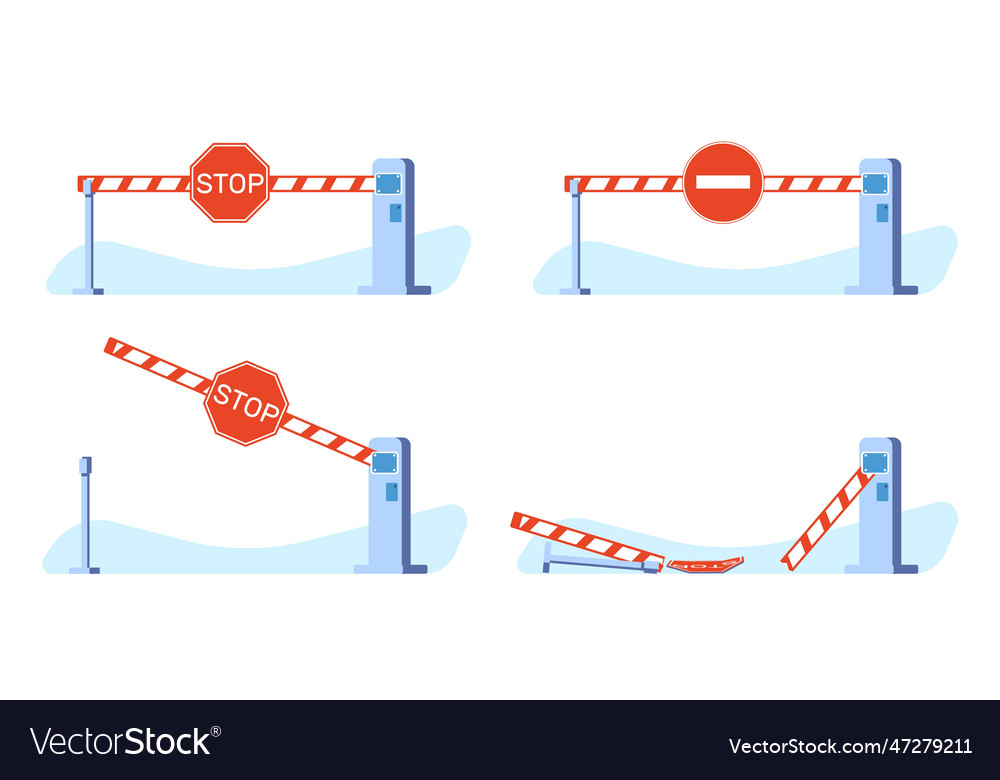 Set of open and closed barriers with stop sign vector image Set of open and closed barriers with stop sign