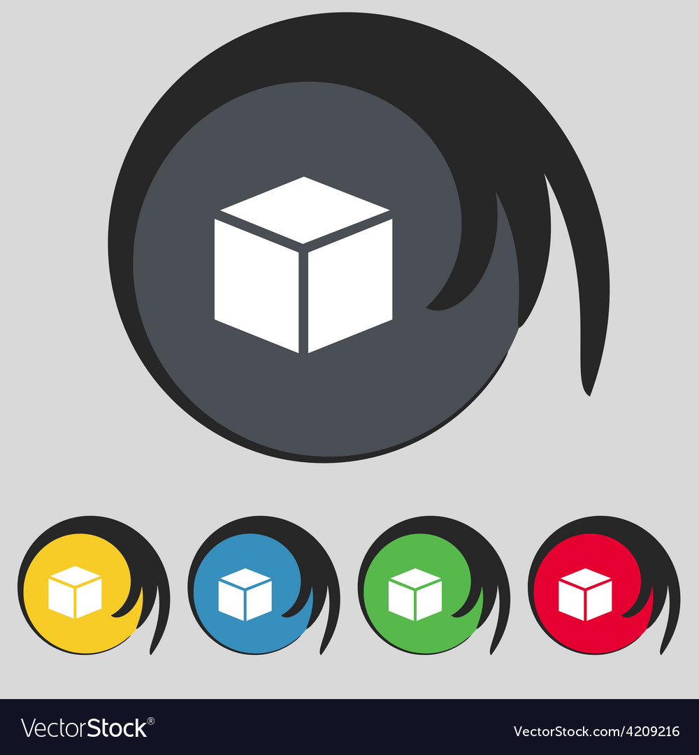 3d cube icon sign symbol on five colored buttons