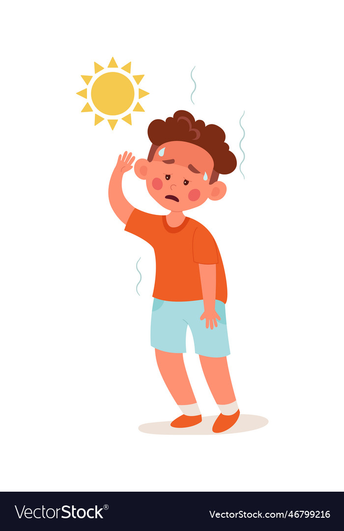 Boy suffering from heat Royalty Free Vector Image