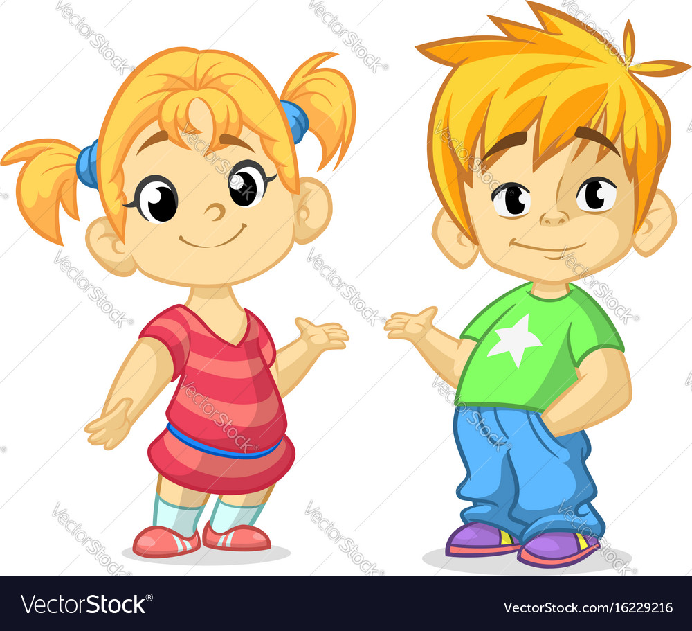 Cute cartoon boy and girl Royalty Free Vector Image