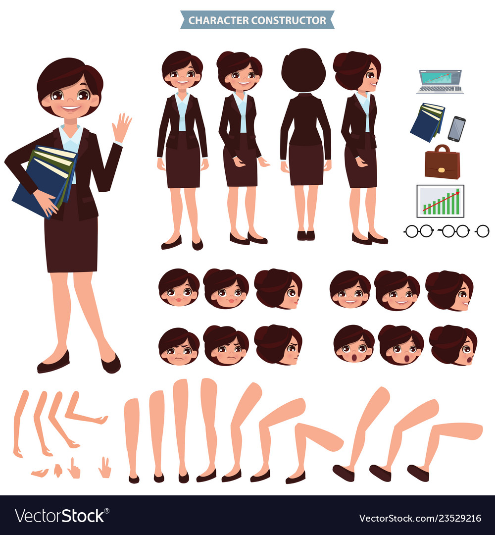 Front side back view animated character business vector image Front side back view animated character business