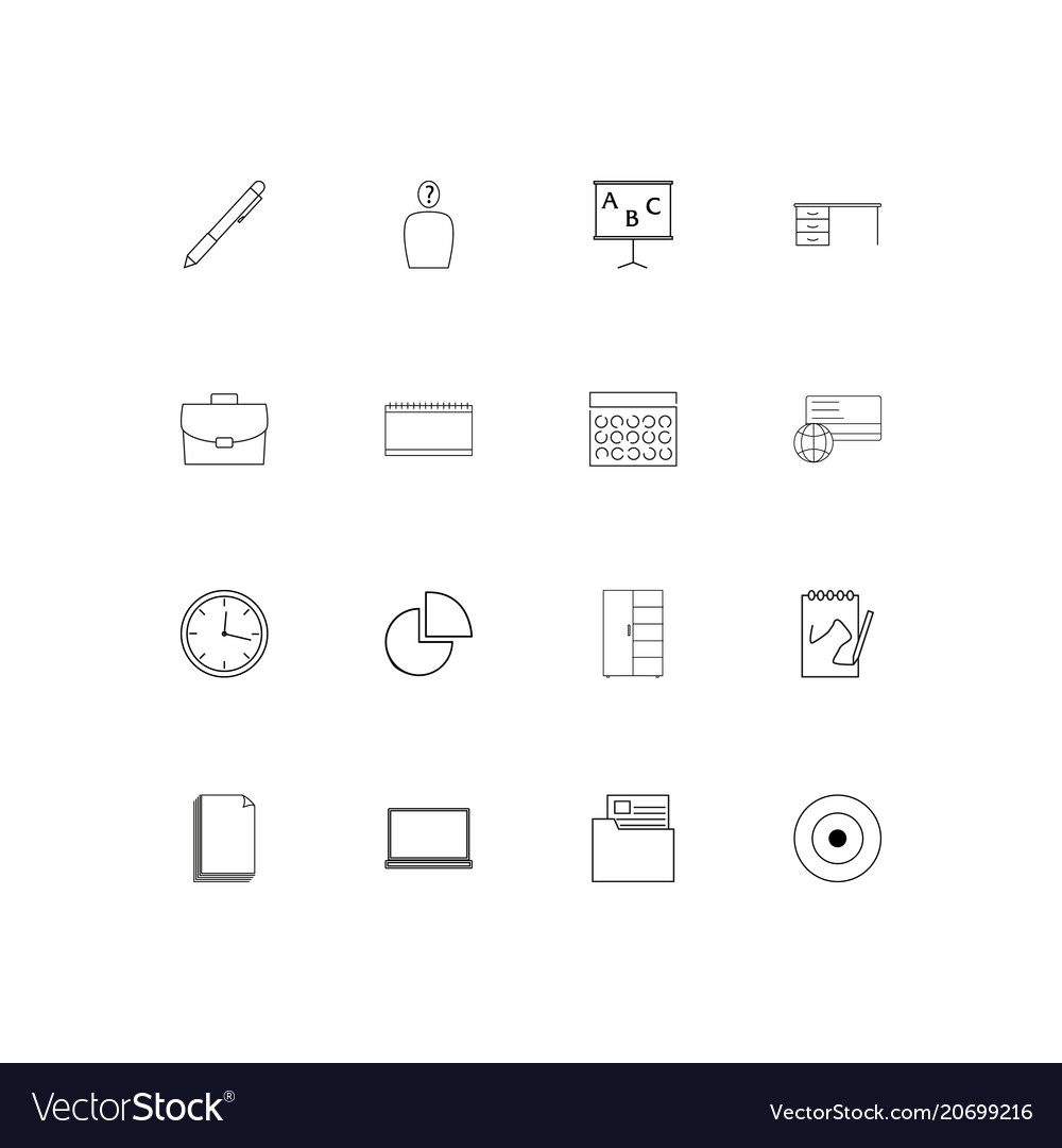 Office simple linear icons set outlined