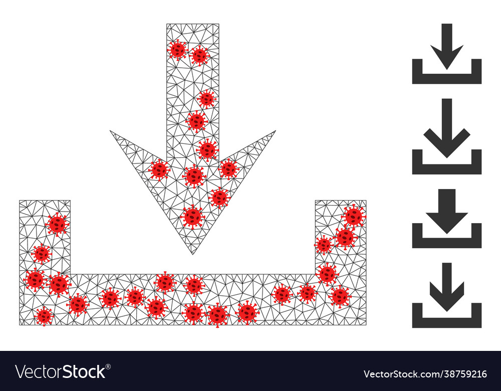 Polygonal wire frame downloads icon with pathogen vector image Polygonal wire frame downloads icon with pathogen