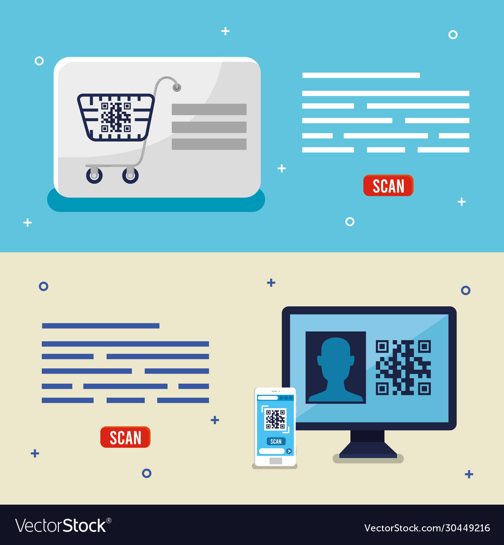 Qr code inside computer smartphone and cart