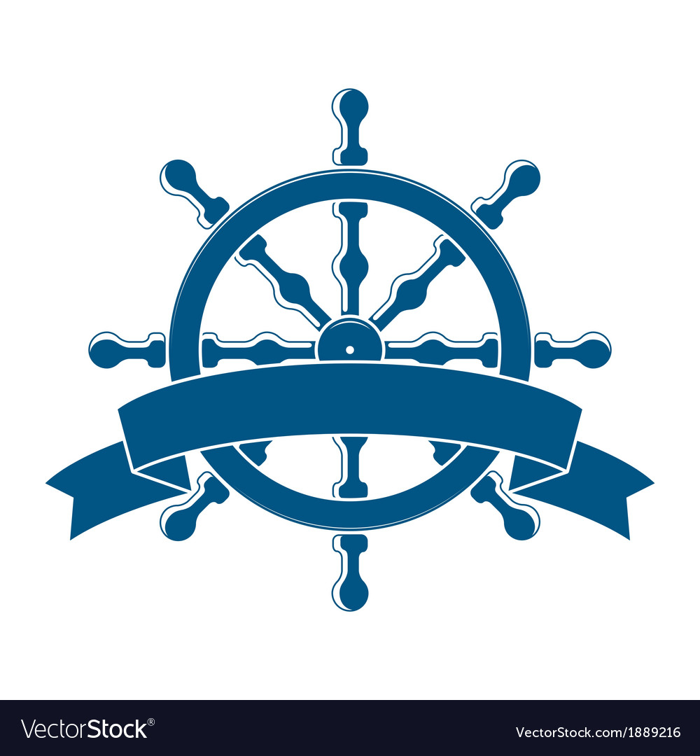 Ship wheel with banner nautical emblem Royalty Free Vector