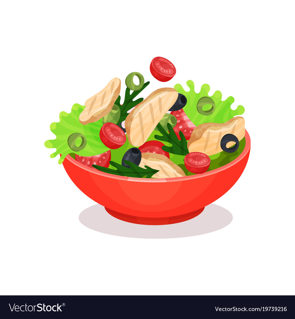 Vegetable salad with meat cherry tomatoes olives Vector Image