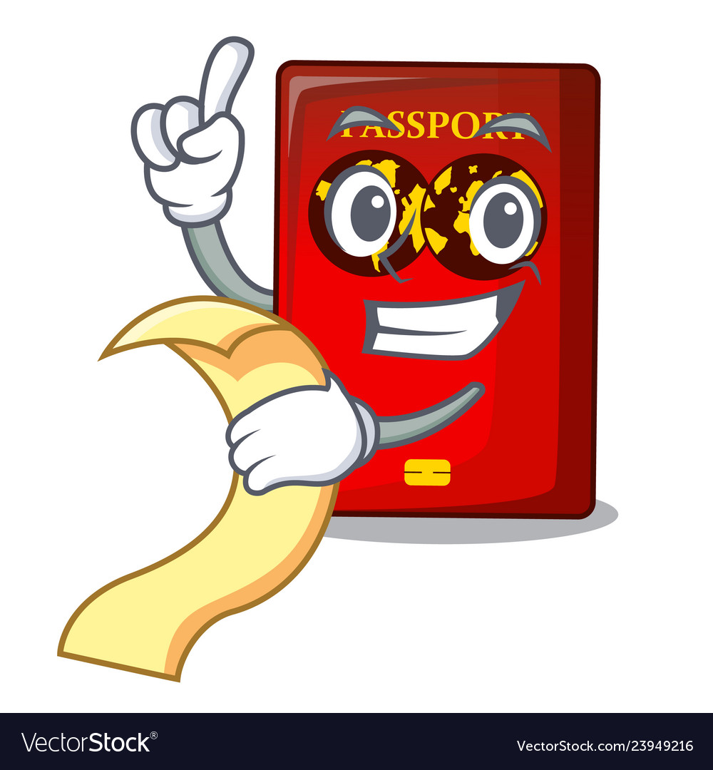 With menu red passport on the mascot table