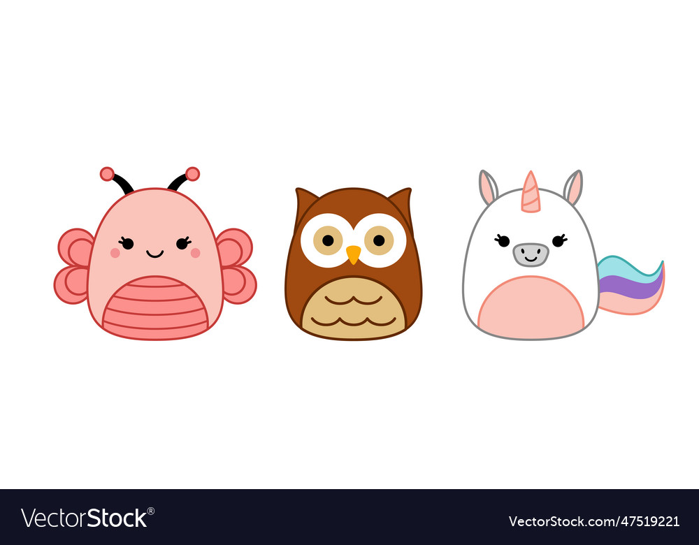 Butterfly owl unicorn squishmallow cute soft Vector Image