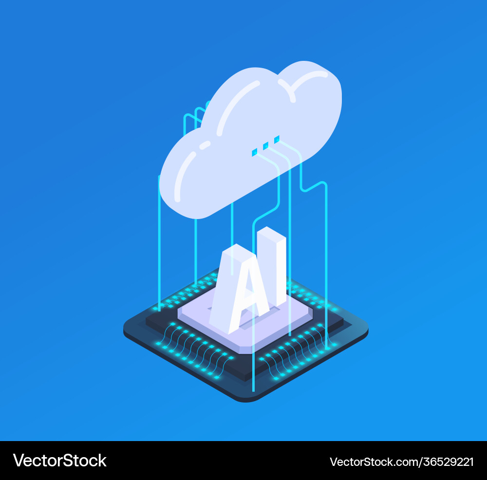 Cloud ai isometric composition Royalty Free Vector Image